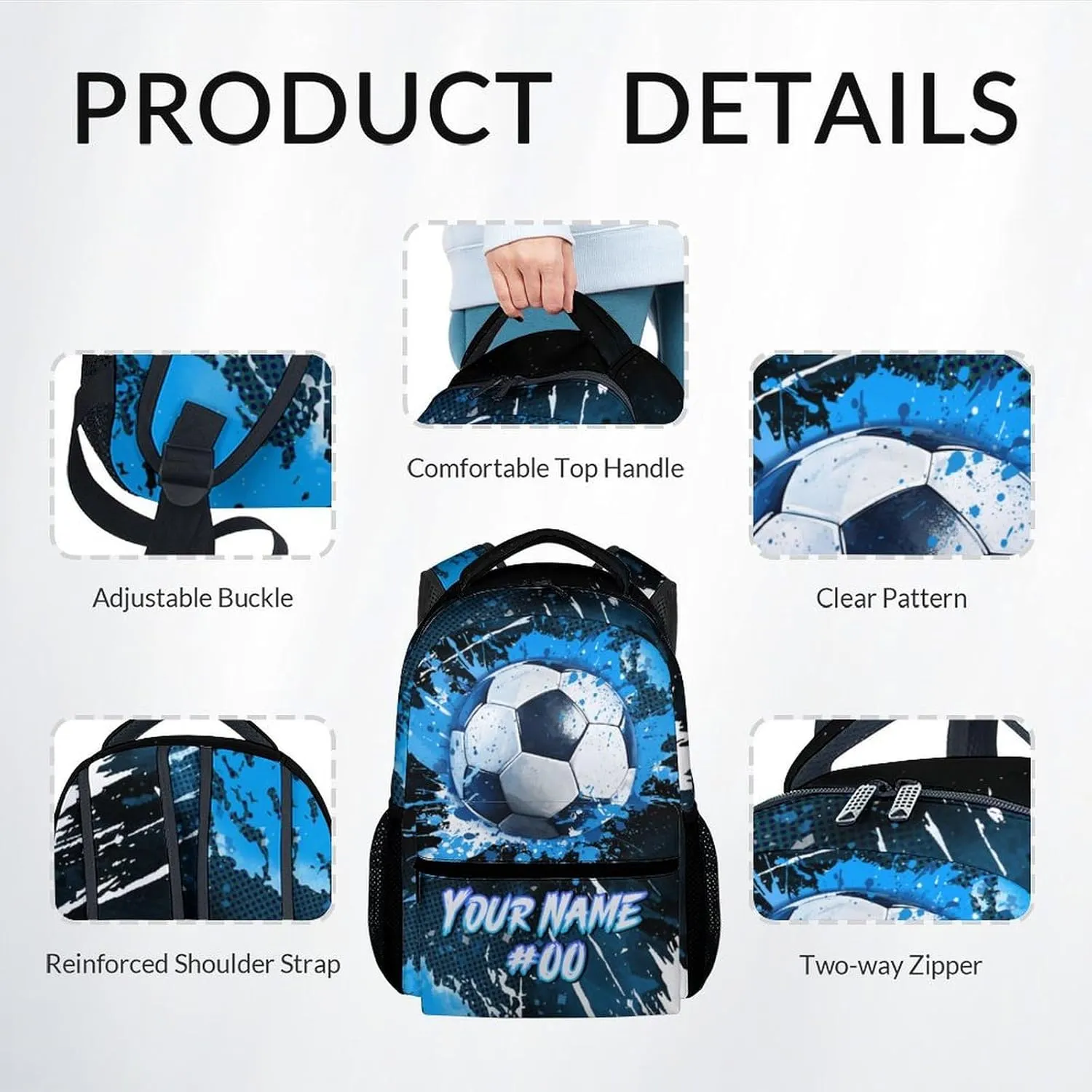 Kids Backpack - Personalized Soccer Backpacks Set for Boys Girls - School Bookbag with Lunch Box - Sport Themed Book Bag for Elementary Middle School