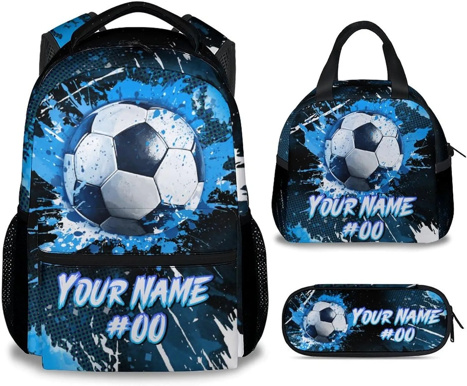 Kids Backpack - Personalized Soccer Backpacks Set for Boys Girls - School Bookbag with Lunch Box - Sport Themed Book Bag for Elementary Middle School