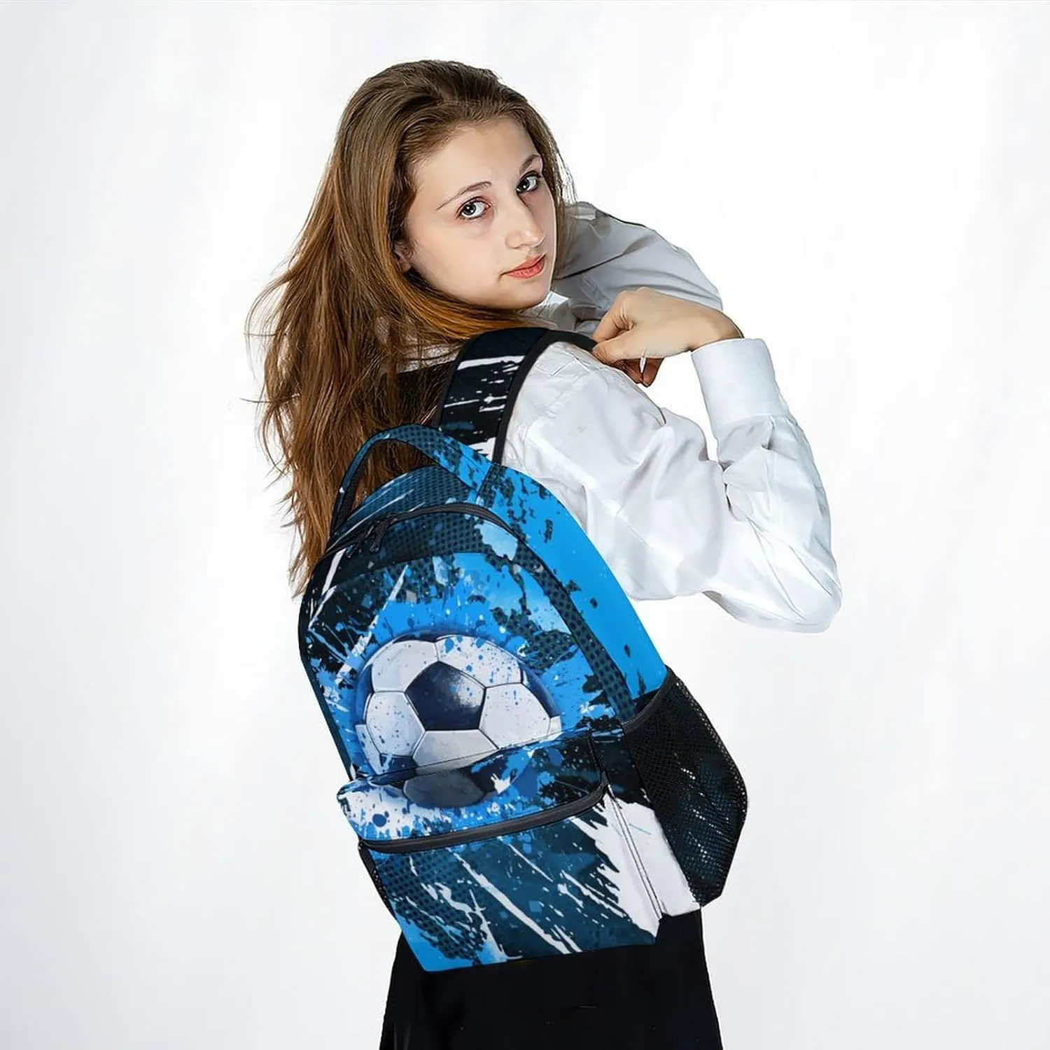 Kids Backpack - Soccer Backpacks for Boys Girls - 17 Inch School Bookbag for Teens - Sport Theme Book Bag for Elementary Middle School - Youth Back Pack for Ages 8-12