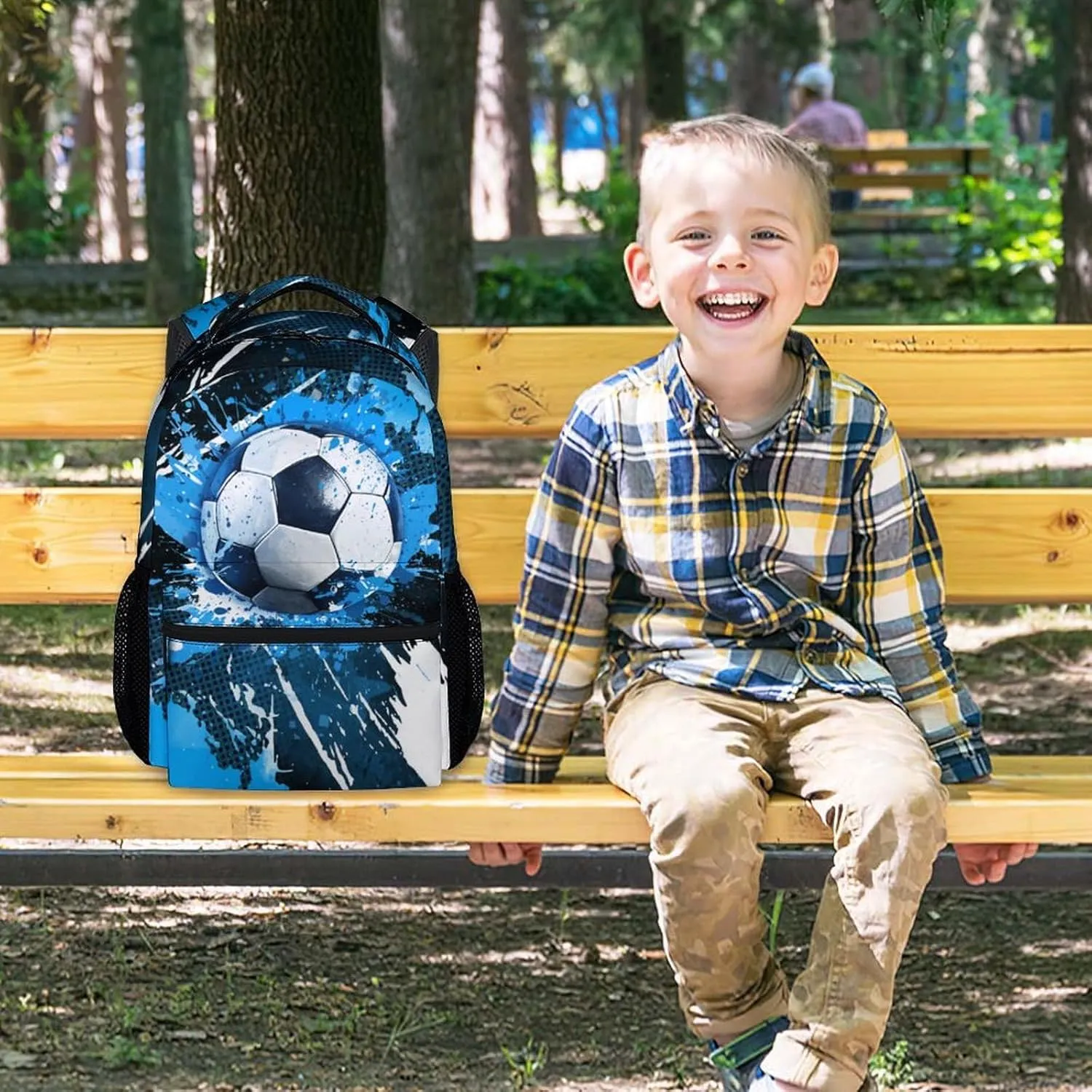 Kids Backpack - Soccer Backpacks for Boys Girls - 17 Inch School Bookbag for Teens - Sport Theme Book Bag for Elementary Middle School - Youth Back Pack for Ages 8-12