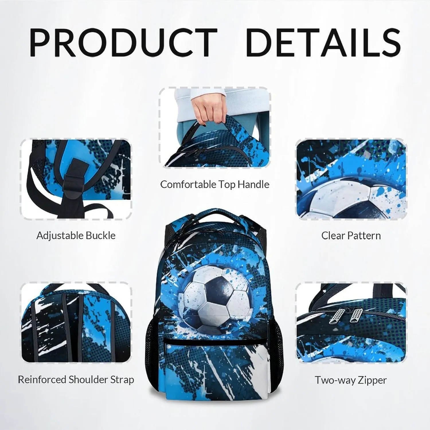 Kids Backpack - Soccer Backpacks for Boys Girls - 17 Inch School Bookbag for Teens - Sport Theme Book Bag for Elementary Middle School - Youth Back Pack for Ages 8-12