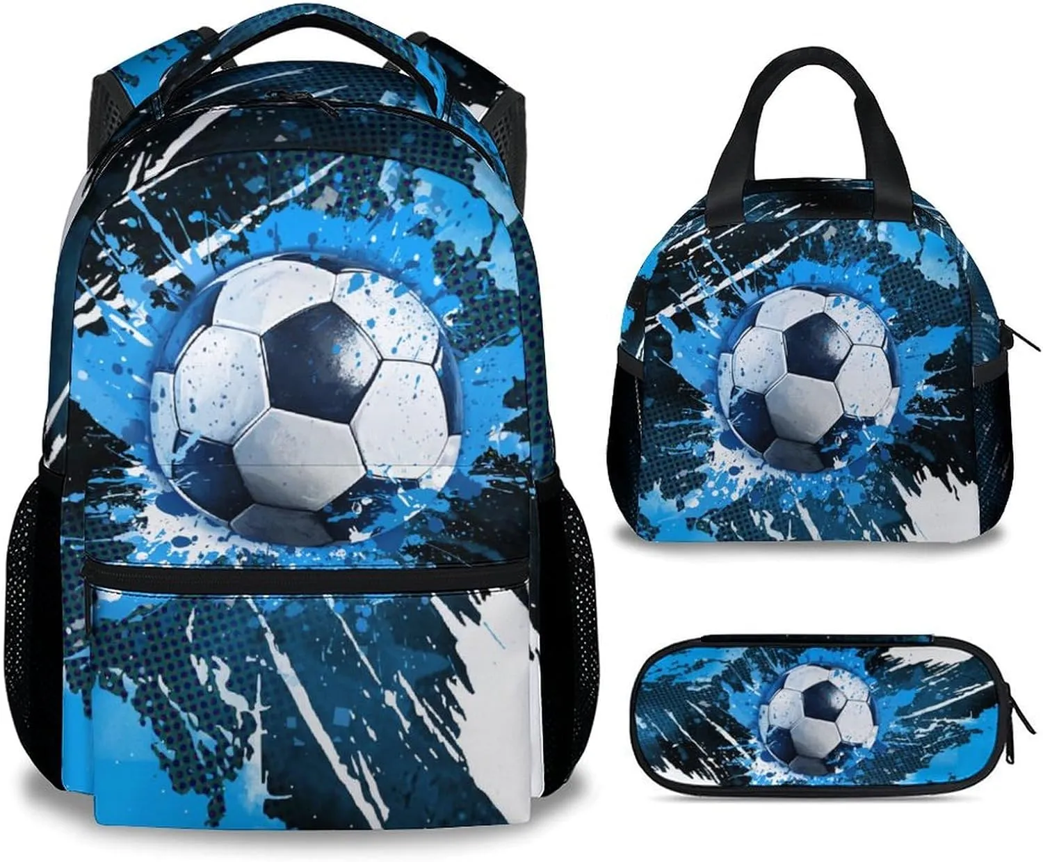 Kids Backpack - Soccer Backpacks Set for Boys Girls - School Bookbag with Lunch Box - Sport Themed Book Bag for Elementary Middle School