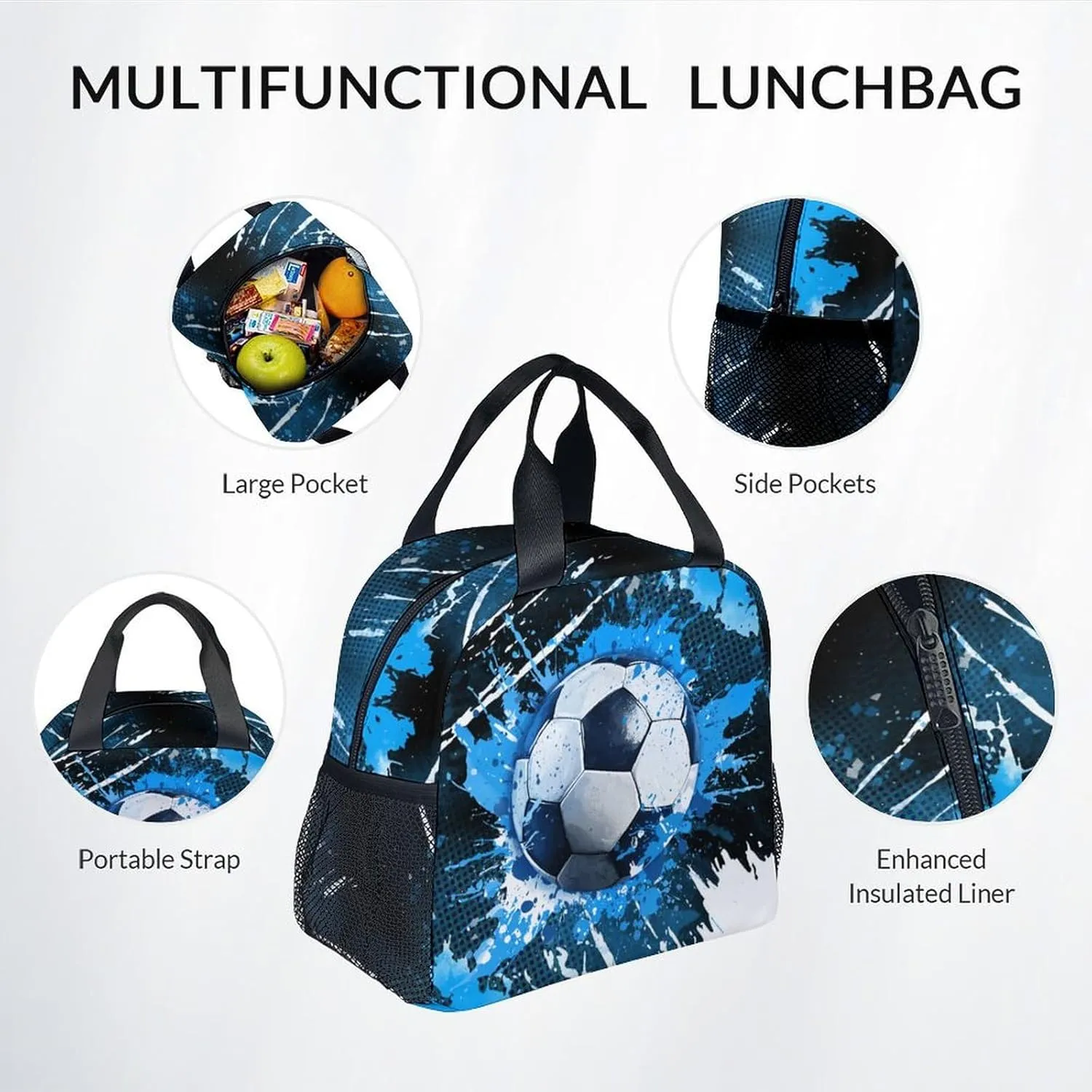Kids Backpack - Soccer Backpacks Set for Boys Girls - School Bookbag with Lunch Box - Sport Themed Book Bag for Elementary Middle School