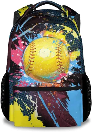 Kids School Backpack - Softball Backpacks for Girls - 17 Inch Sports Theme Bookbag for Elementary Middle School - Casual School Bag for Teens Youth