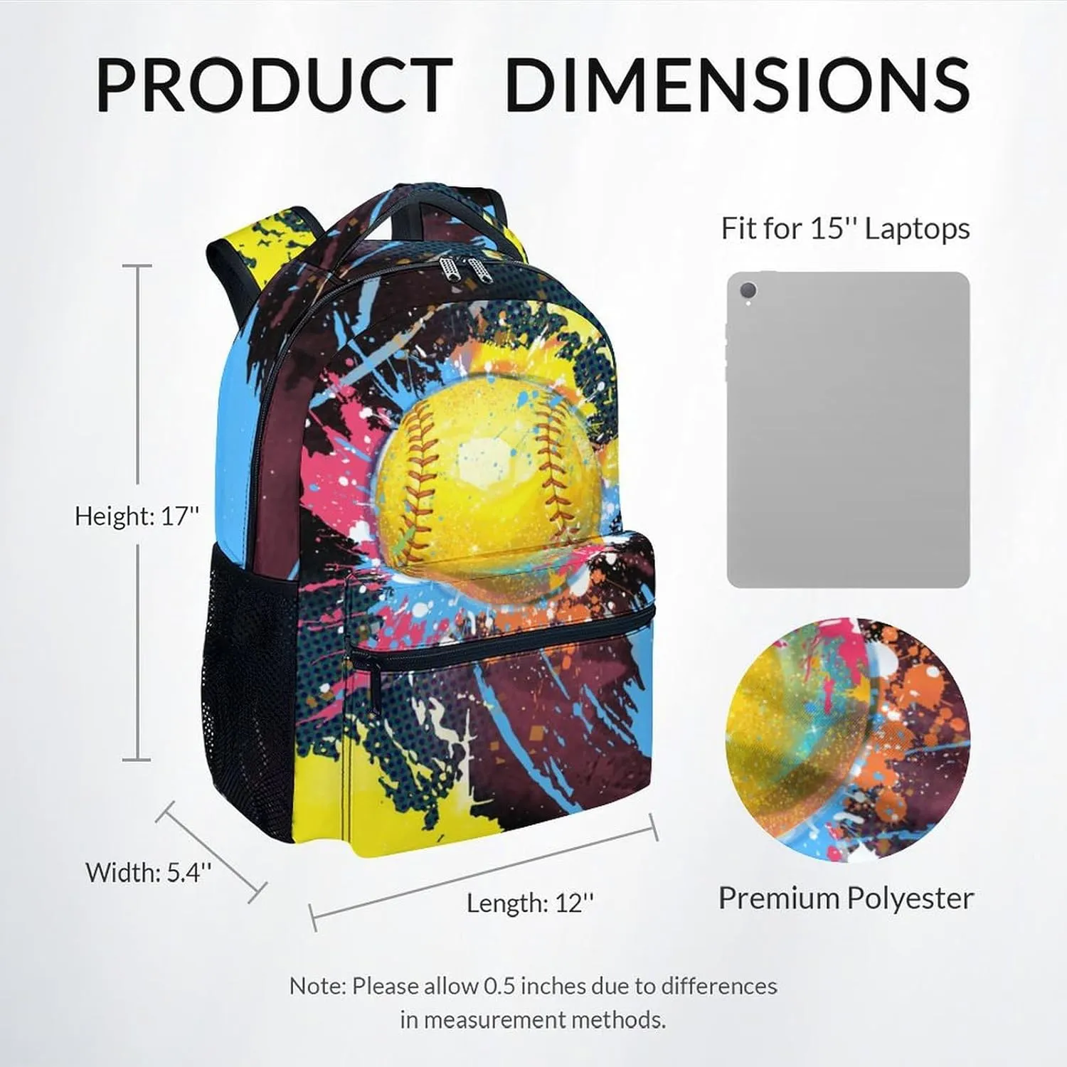Kids School Backpack - Softball Backpacks for Girls - 17 Inch Sports Theme Bookbag for Elementary Middle School - Casual School Bag for Teens Youth