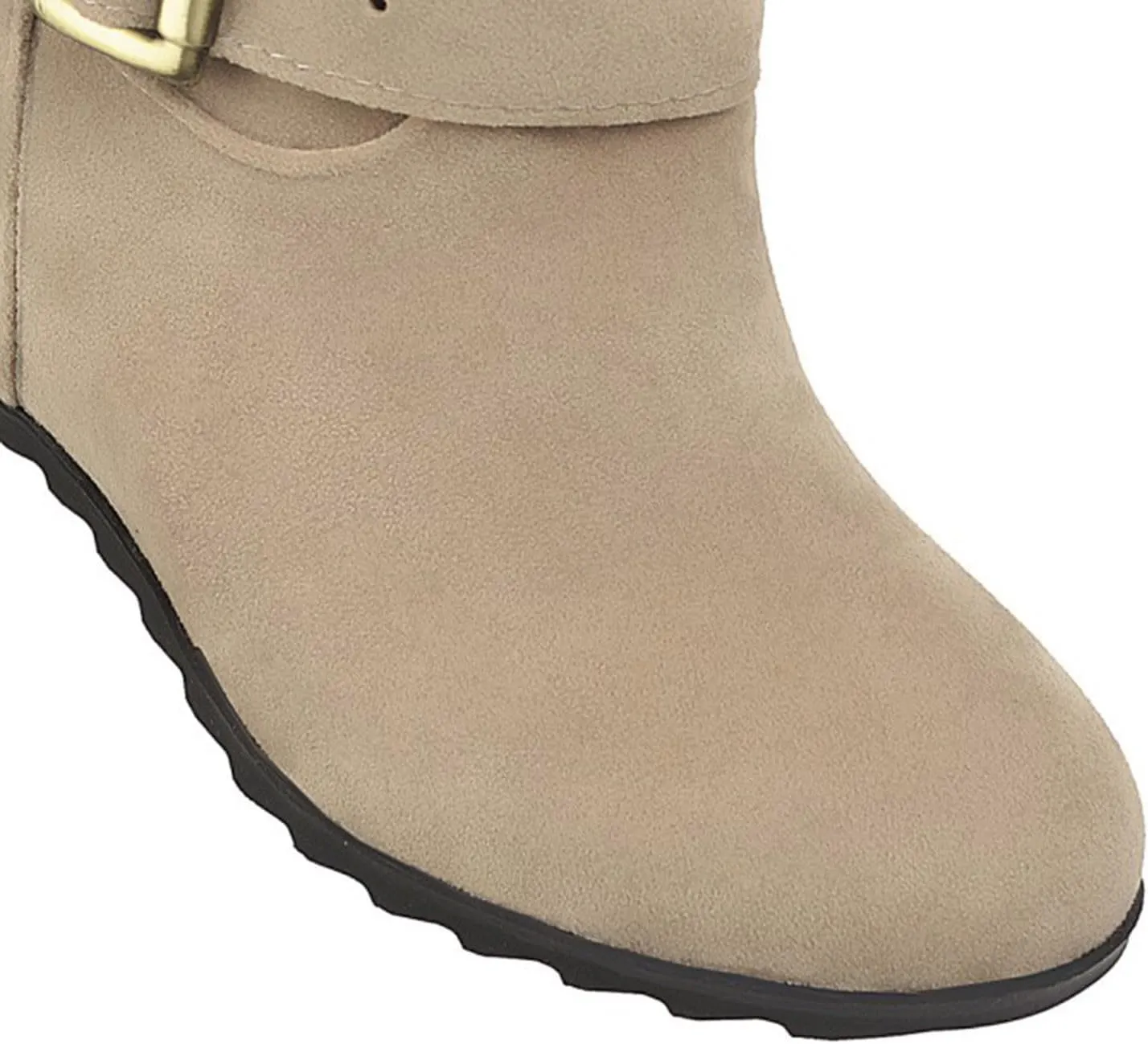 Knee High Boots Women Thigh High Boots Ladies Fashion Suede Belt Buckle With Elevated Wedge Heel Round Toe Long Boots