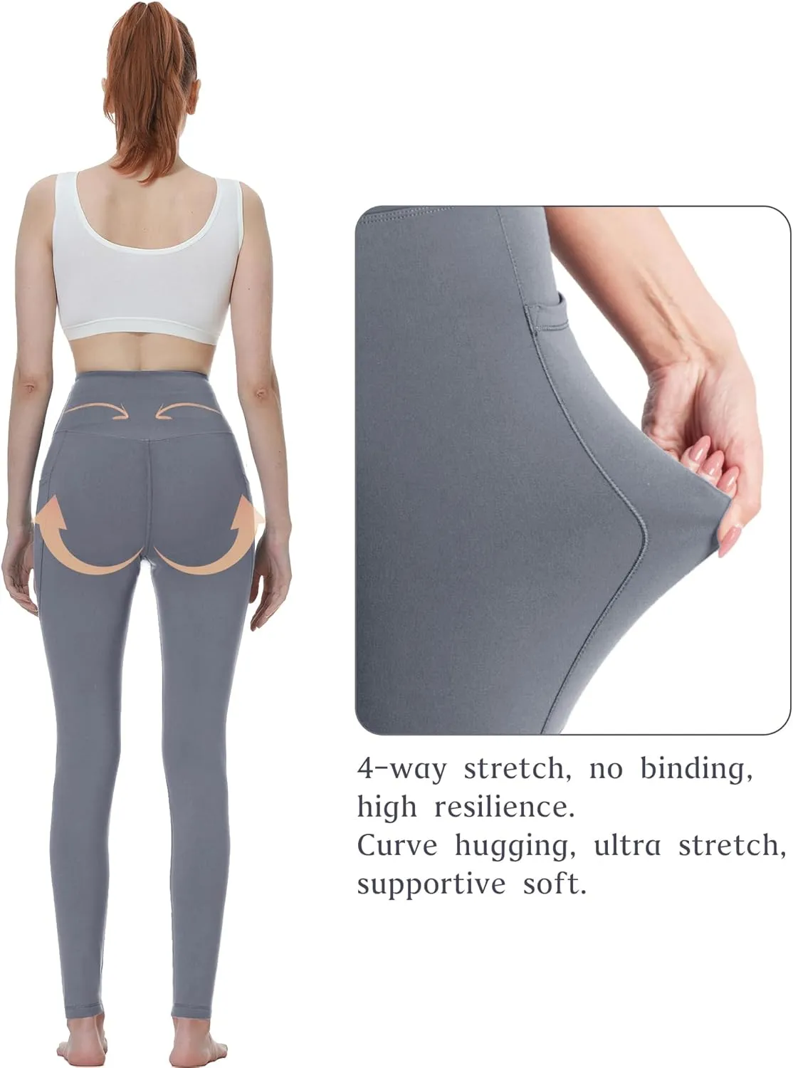 KOWBEAR Womens Yoga Leggings 4-Way Stretch High Waisted Tummy Control Pant with Pocket Workout Athletic Gym Casual Pants