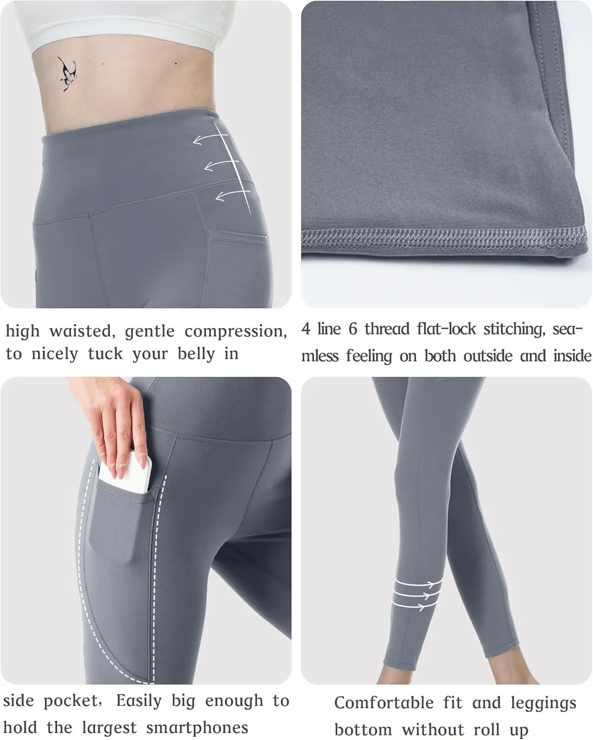 KOWBEAR Womens Yoga Leggings 4-Way Stretch High Waisted Tummy Control Pant with Pocket Workout Athletic Gym Casual Pants