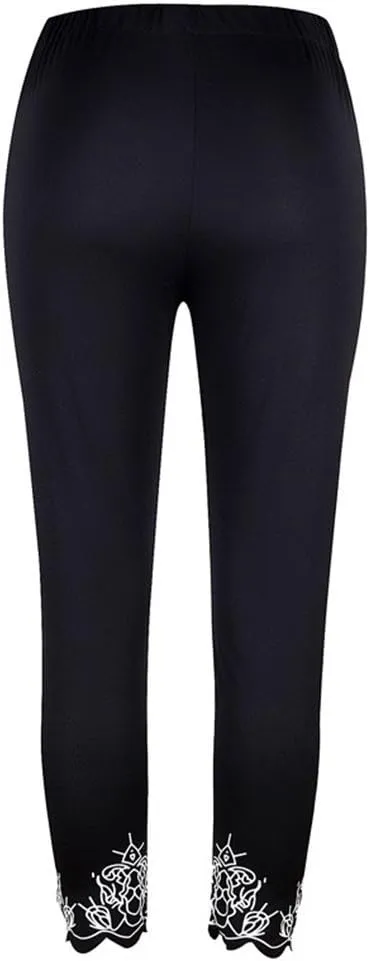 Lace Leggings for Women Capri Jean Leggings High Waisted Yoga Pants Stretch Tights Summer Cropped Trousers Plus Size