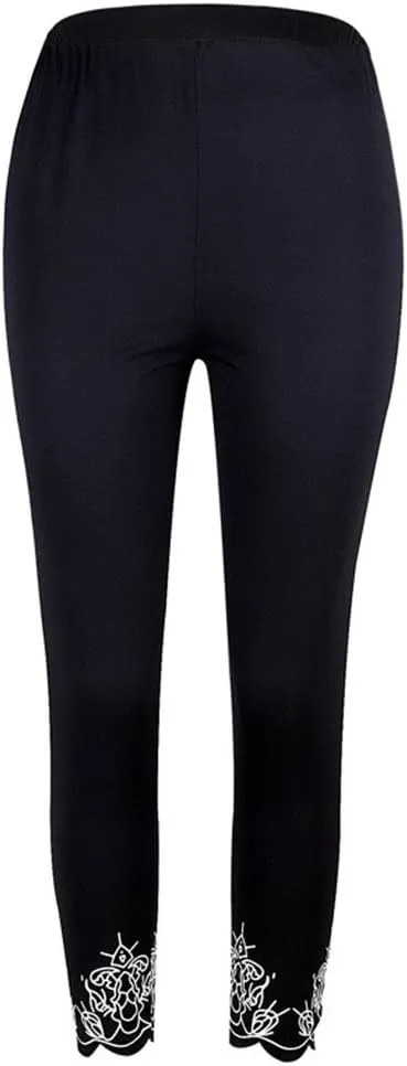 Lace Leggings for Women Capri Jean Leggings High Waisted Yoga Pants Stretch Tights Summer Cropped Trousers Plus Size