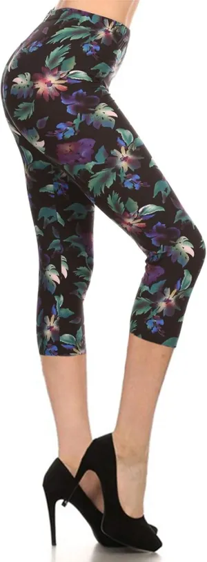 Leggings Depot High Waisted Floral & Space Print Leggings for Women - Regular, Plus, 1X3X, 3X5X