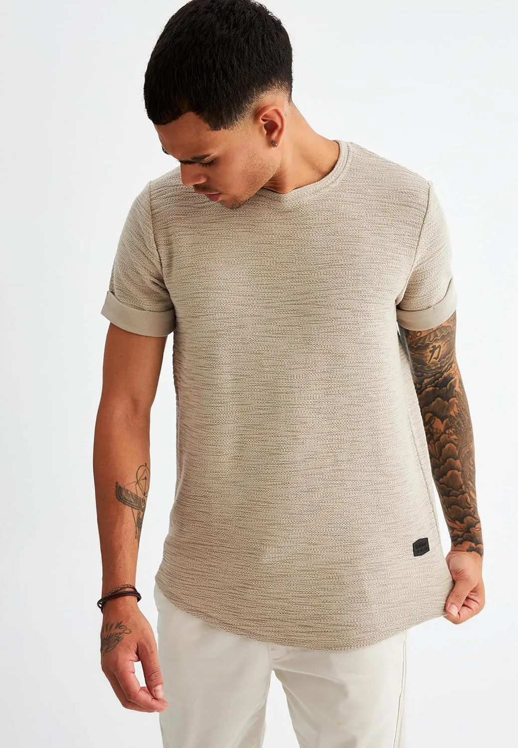 Leif Nelson Mens Oversize Slim Fit Crewneck Cotton T shirt Short Sleeve Classic Stylish Skin Friendly Tee