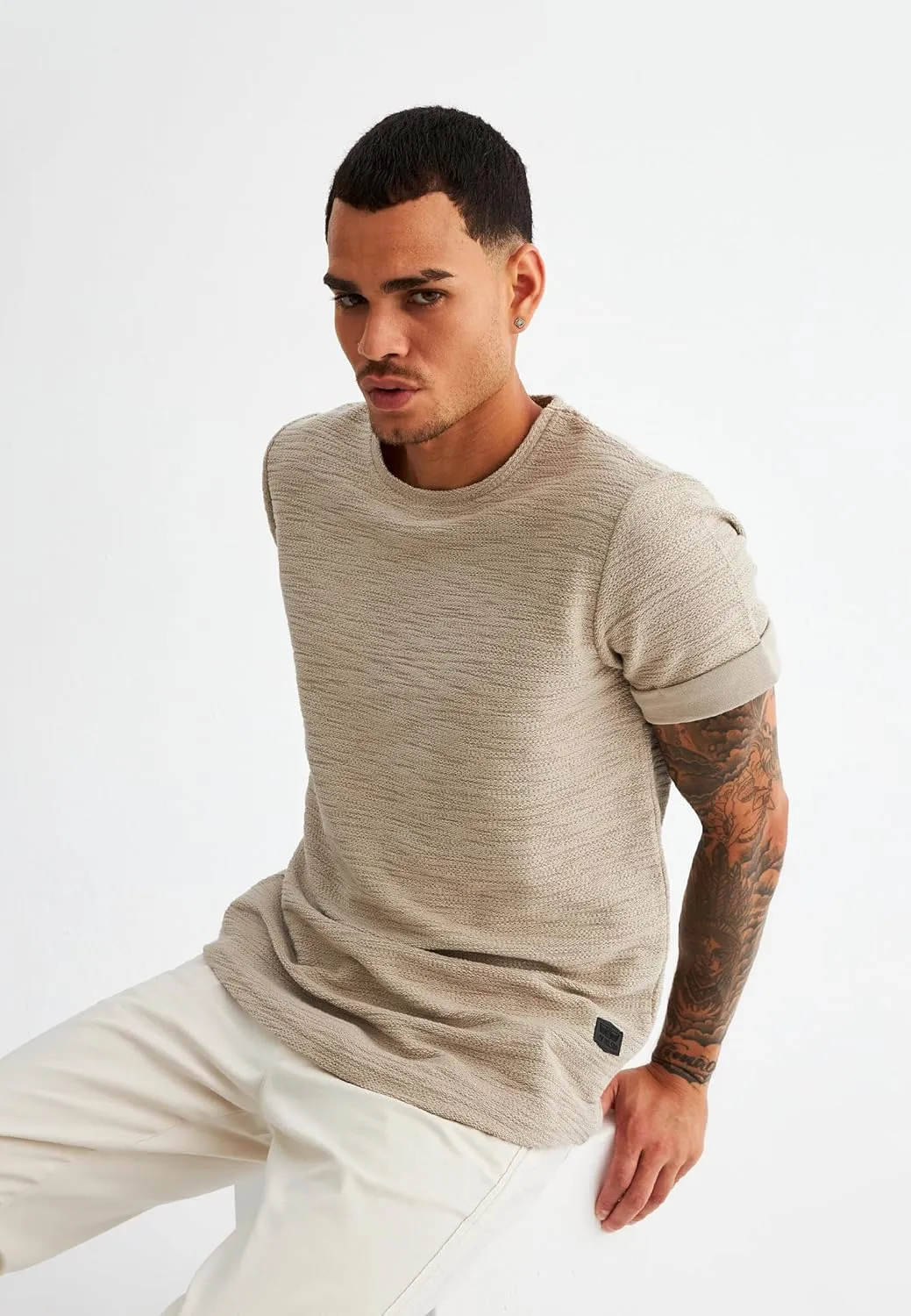 Leif Nelson Mens Oversize Slim Fit Crewneck Cotton T shirt Short Sleeve Classic Stylish Skin Friendly Tee