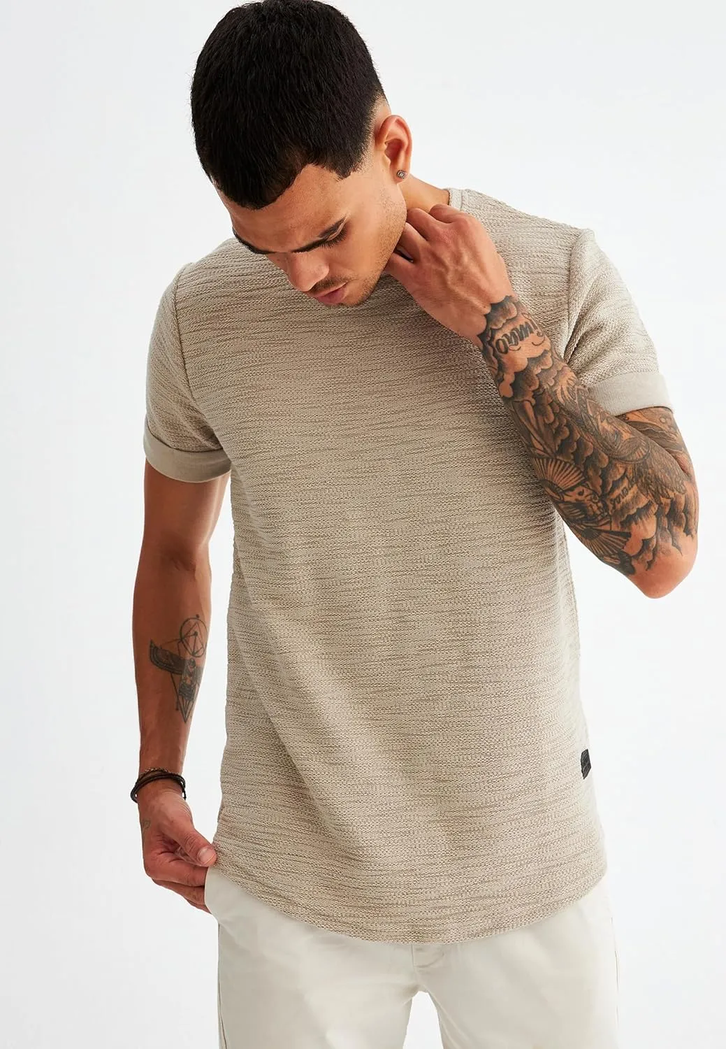 Leif Nelson Mens Oversize Slim Fit Crewneck Cotton T shirt Short Sleeve Classic Stylish Skin Friendly Tee