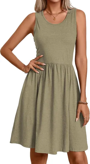 levaca Womens Summer Tank Dress Sleeveless Casual High Waist A-line Beach Sundress 2024