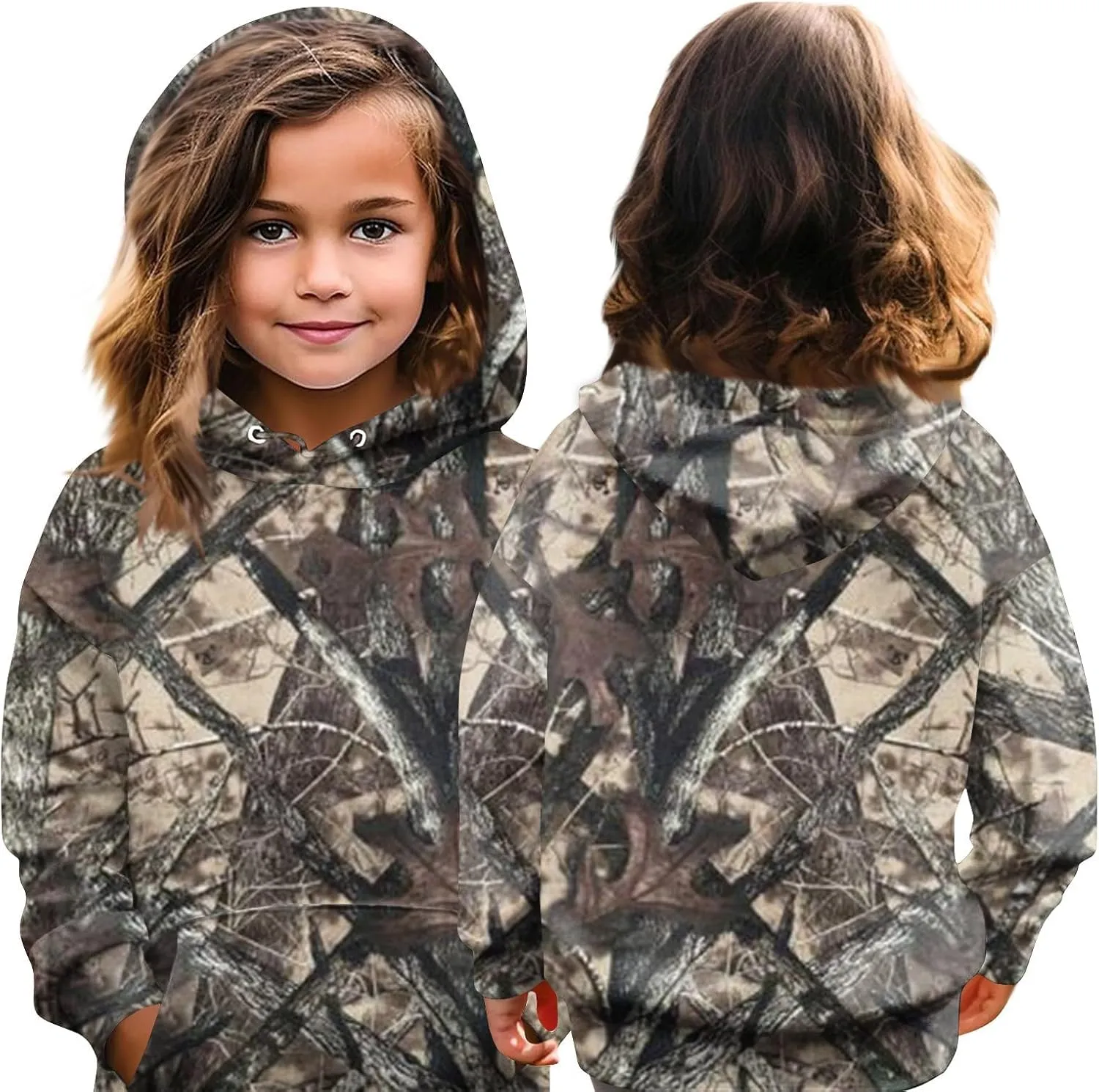 Light Camo Hoodies for Teen Girls Cute Sweatshirt Maple Leaf Print Oversized Fleece Sweatshirts Pullover Tops with Pocket