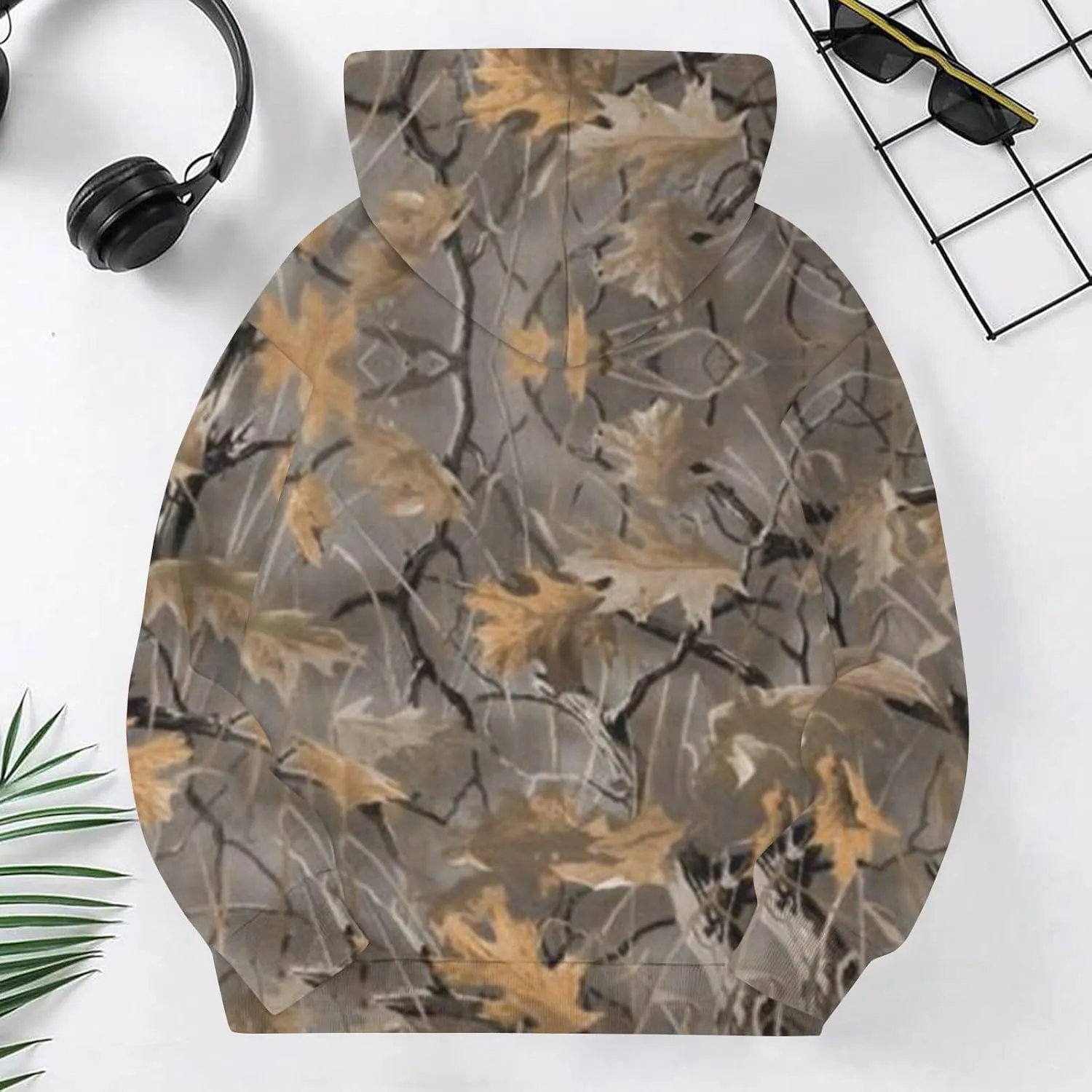 Light Camo Hoodies for Teen Girls Cute Sweatshirt Maple Leaf Print Oversized Fleece Sweatshirts Pullover Tops with Pocket