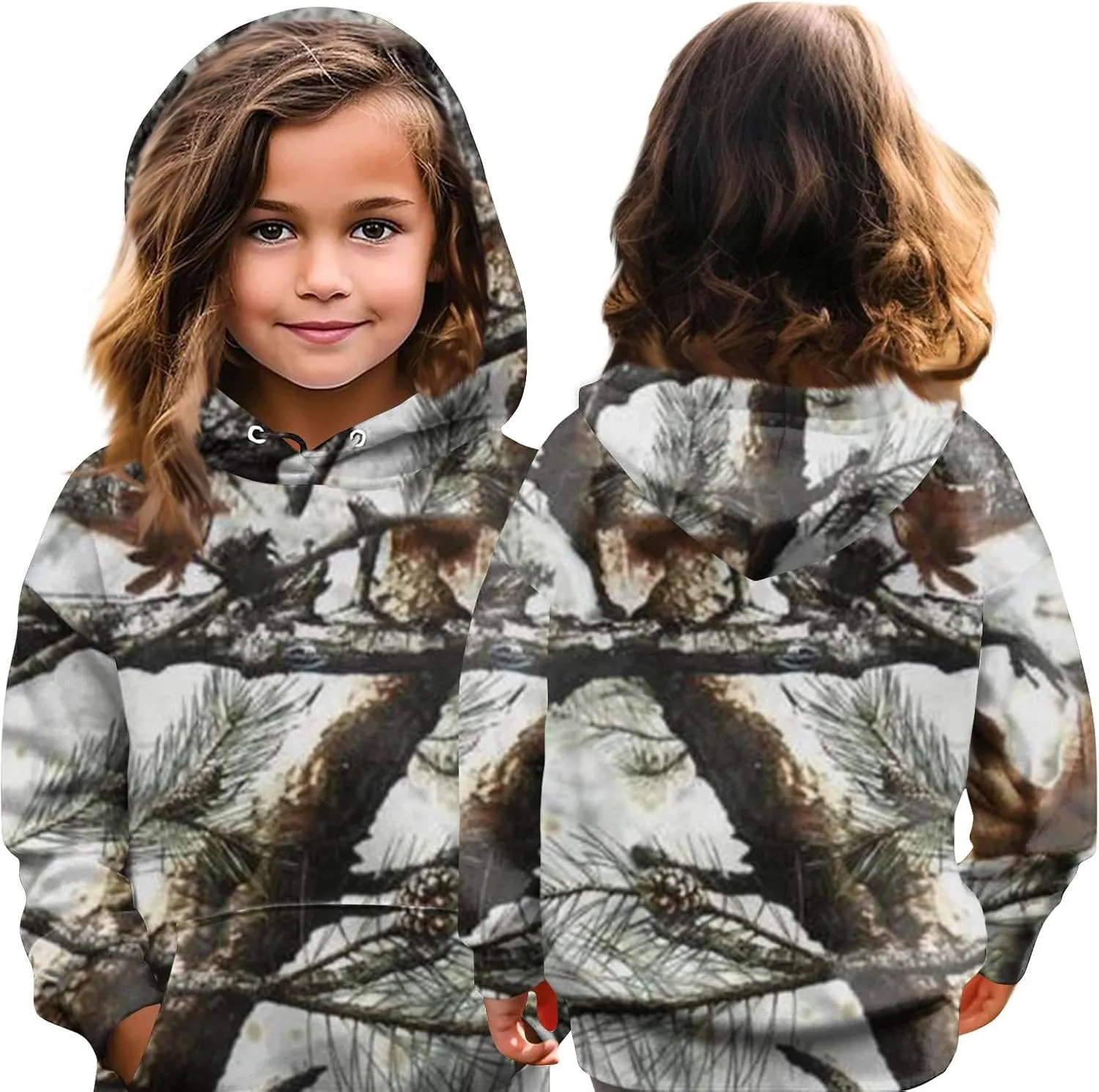 Light Camo Hoodies for Teen Girls Cute Sweatshirt Maple Leaf Print Oversized Fleece Sweatshirts Pullover Tops with Pocket