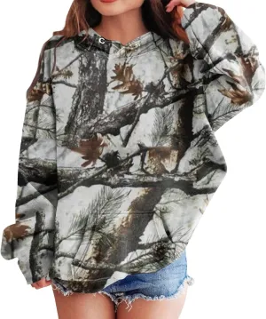 Light Camo Hoodies for Teen Girls Cute Sweatshirt Maple Leaf Print Oversized Fleece Sweatshirts Pullover Tops with Pocket