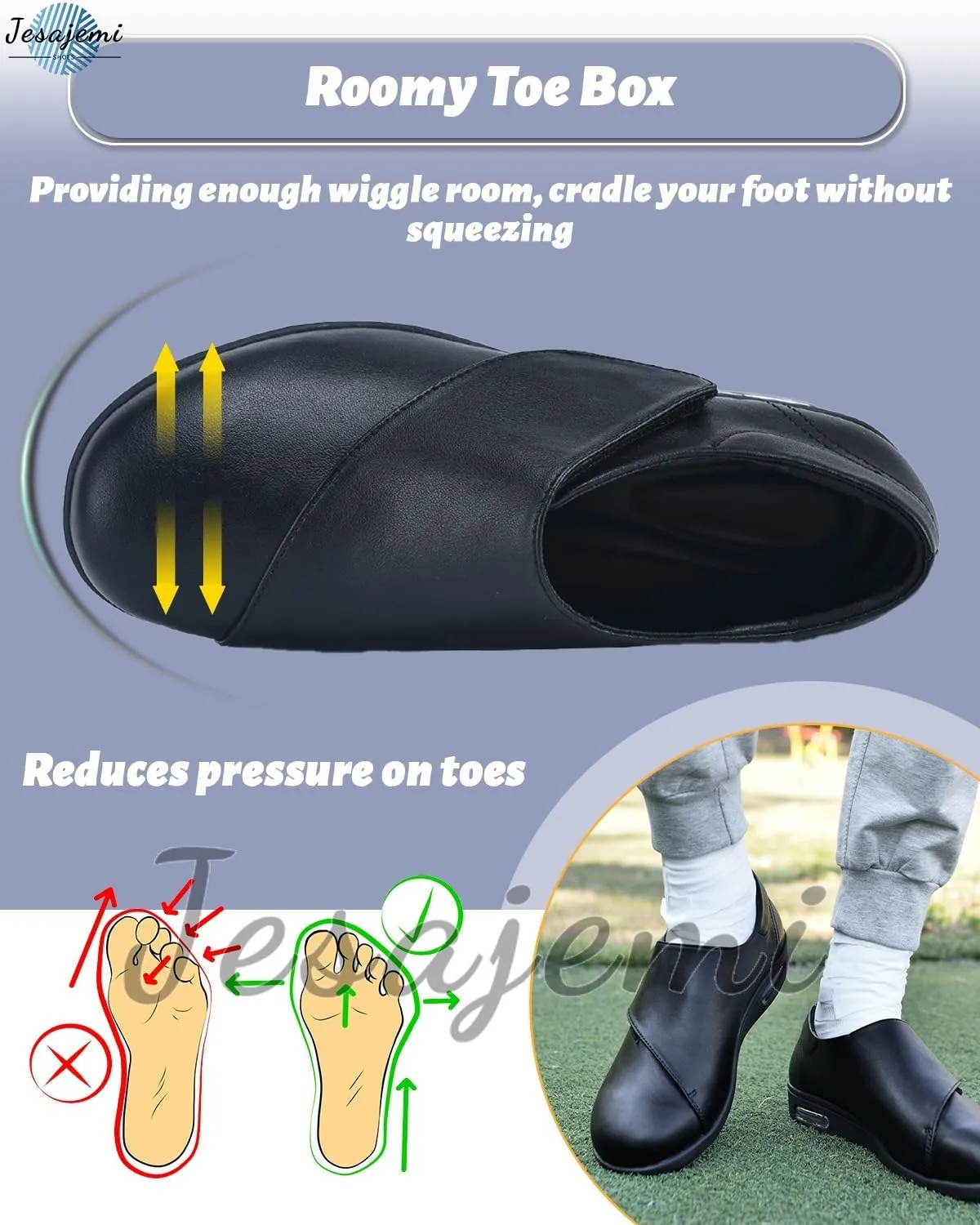 Lightweight Waterproof Diabetic Loafers for Men - Slip-On Wide Fit PU Leather Walking Shoes