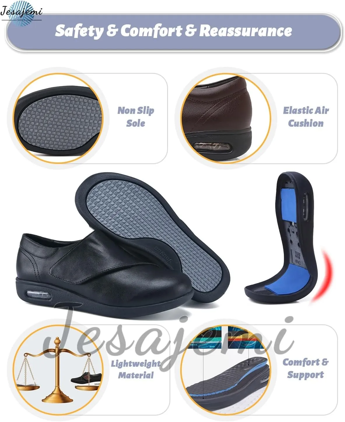Lightweight Waterproof Diabetic Loafers for Men - Slip-On Wide Fit PU Leather Walking Shoes