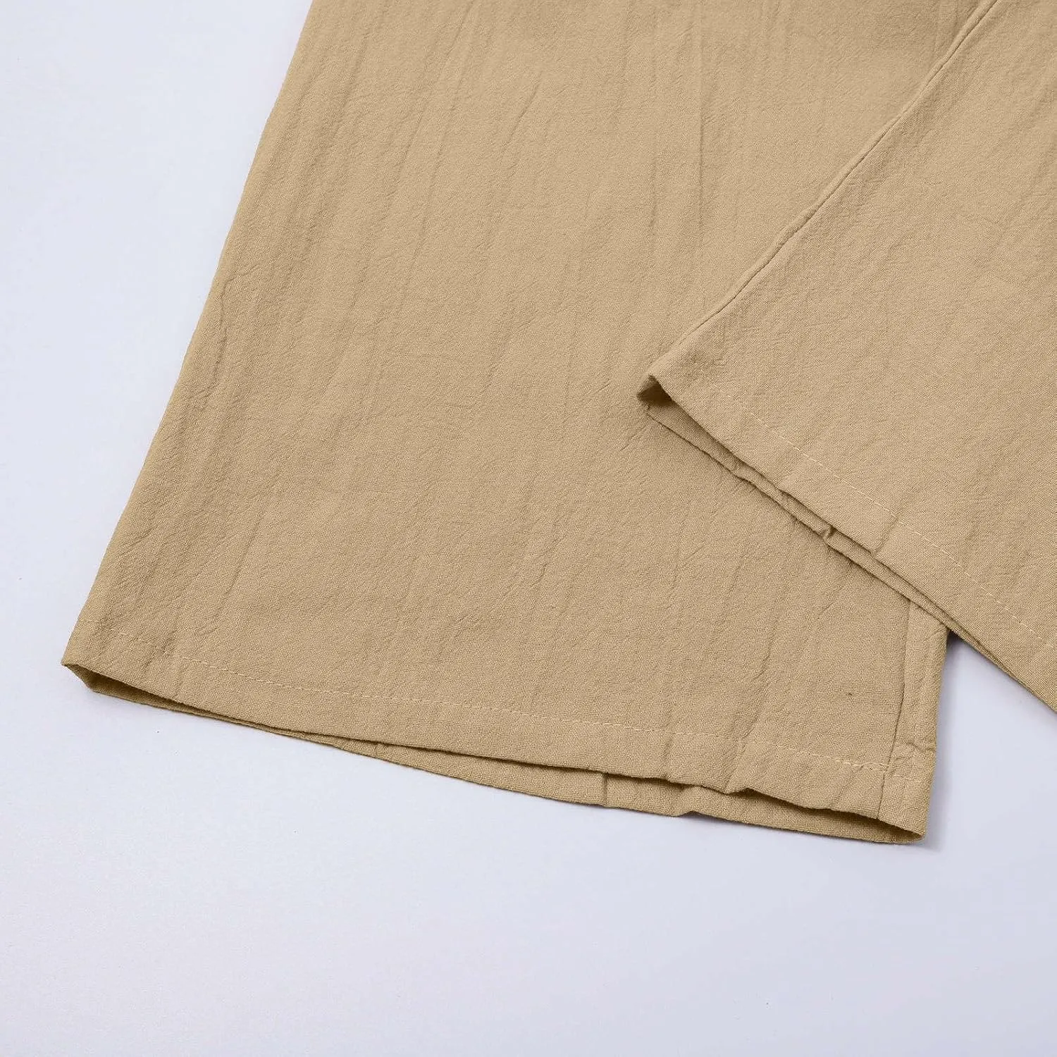 Linen Cargo Pants Men's Lightweight Soft Wide Leg Sweatpants Summer Loose Fit Drawstring Solid Joggers Daily Workout Trousers
