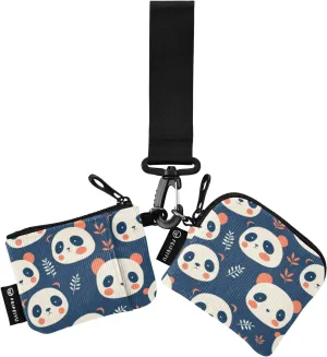 linqin Cute Panda Faces Dual Wristlet Wallets for Women Thin Flat Coin Purse Change Holder with Wristle Strap for Work Travel 2 Pcs
