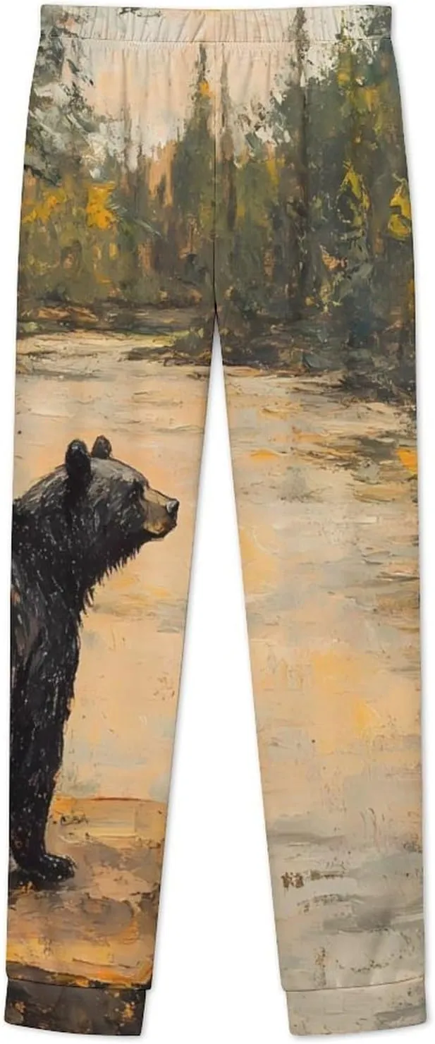 Lonely Black Bear Women's Pajama Set Long Sleeve T-shirts Top & Pant Comfort Sleepwear Loungewear