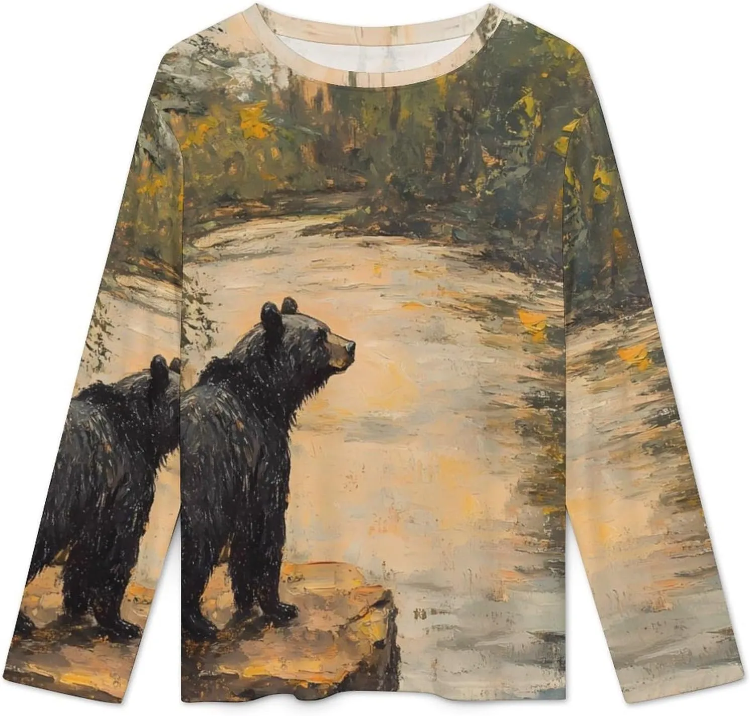 Lonely Black Bear Women's Pajama Set Long Sleeve T-shirts Top & Pant Comfort Sleepwear Loungewear