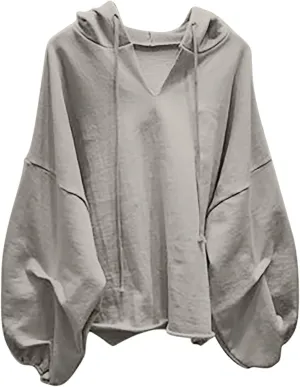 Loose Fit Hoodies For Women Casual Long Sleeve Solid Color Drawstring Sweatshirts Oversized Pullover Tops