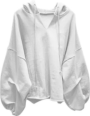 Loose Fit Hoodies For Women Casual Long Sleeve Solid Color Drawstring Sweatshirts Oversized Pullover Tops