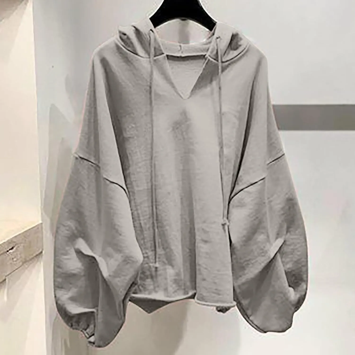 Loose Fit Hoodies For Women Casual Long Sleeve Solid Color Drawstring Sweatshirts Oversized Pullover Tops
