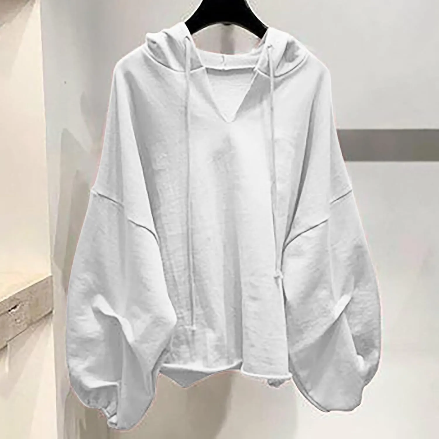 Loose Fit Hoodies For Women Casual Long Sleeve Solid Color Drawstring Sweatshirts Oversized Pullover Tops