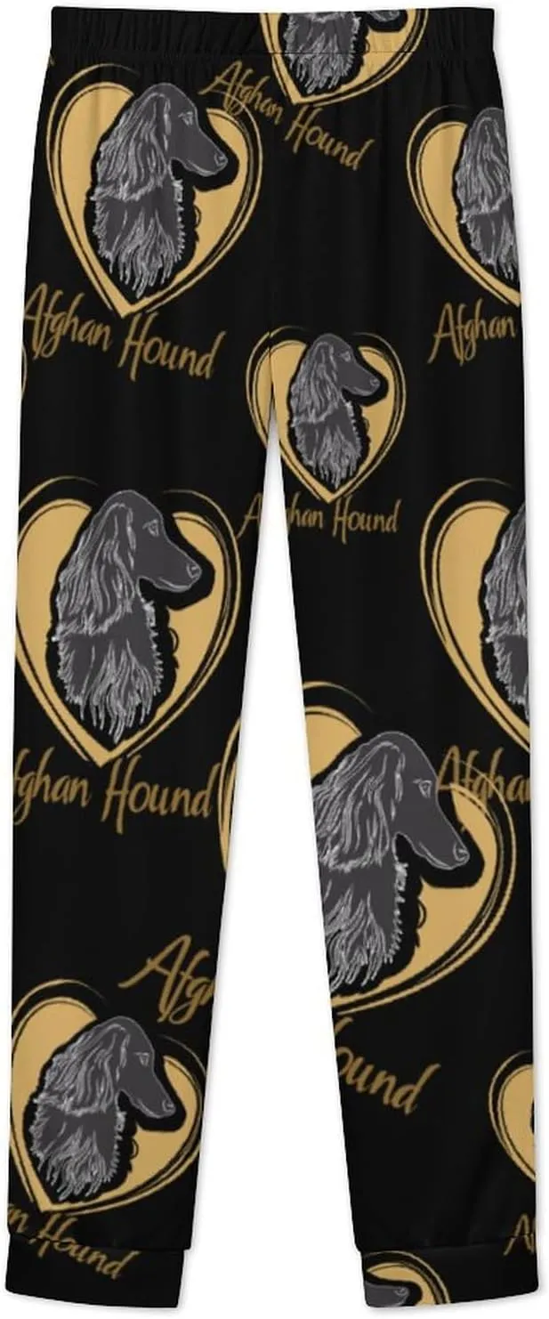 Love Afghan Hound Dog Women's Pajama Set Long Sleeve T-shirts Top & Pant Comfort Sleepwear Loungewear