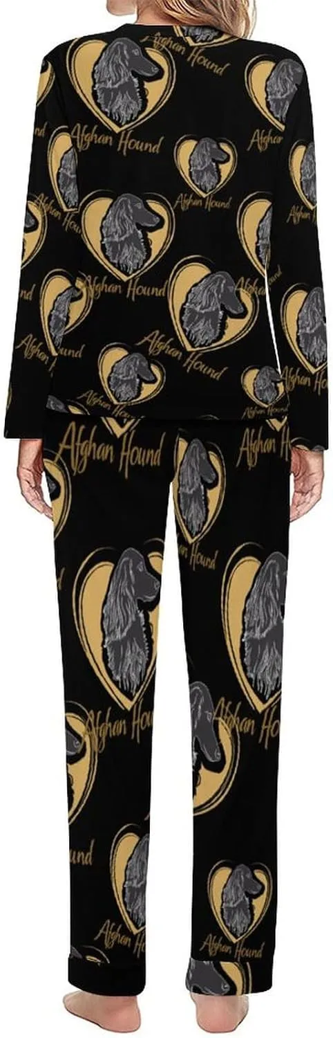 Love Afghan Hound Dog Women's Pajama Set Long Sleeve T-shirts Top & Pant Comfort Sleepwear Loungewear