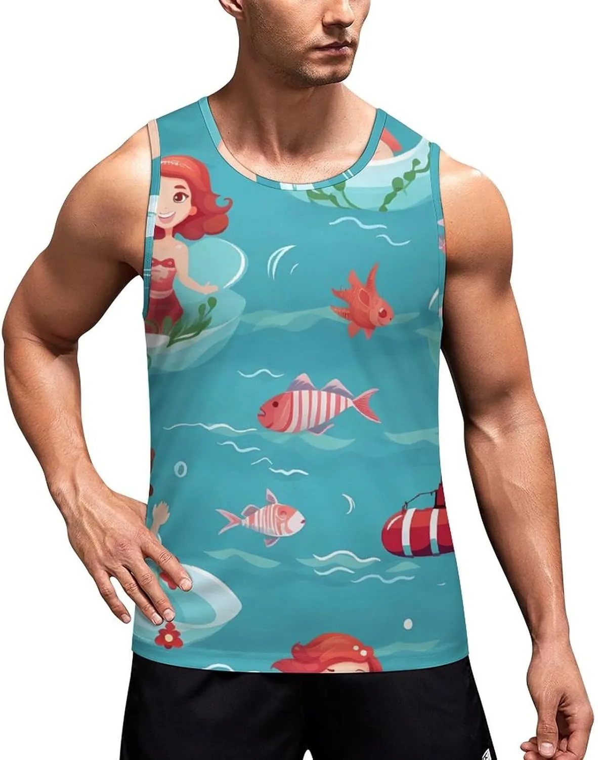 Lovely Mermaids Ship Mens Tank Top Undershirt Sleeveless Gym Vest Workout T-Shirts