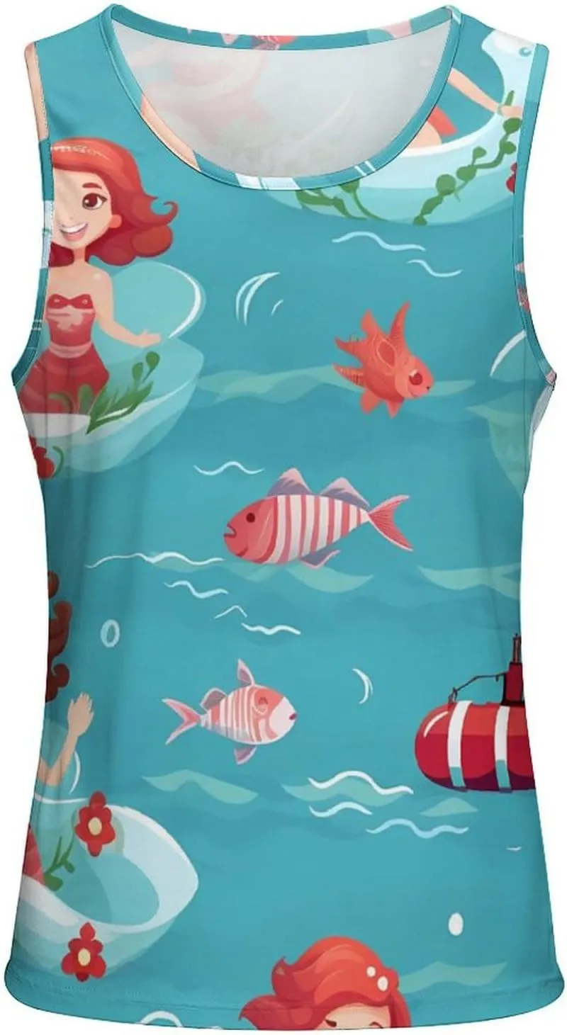 Lovely Mermaids Ship Mens Tank Top Undershirt Sleeveless Gym Vest Workout T-Shirts