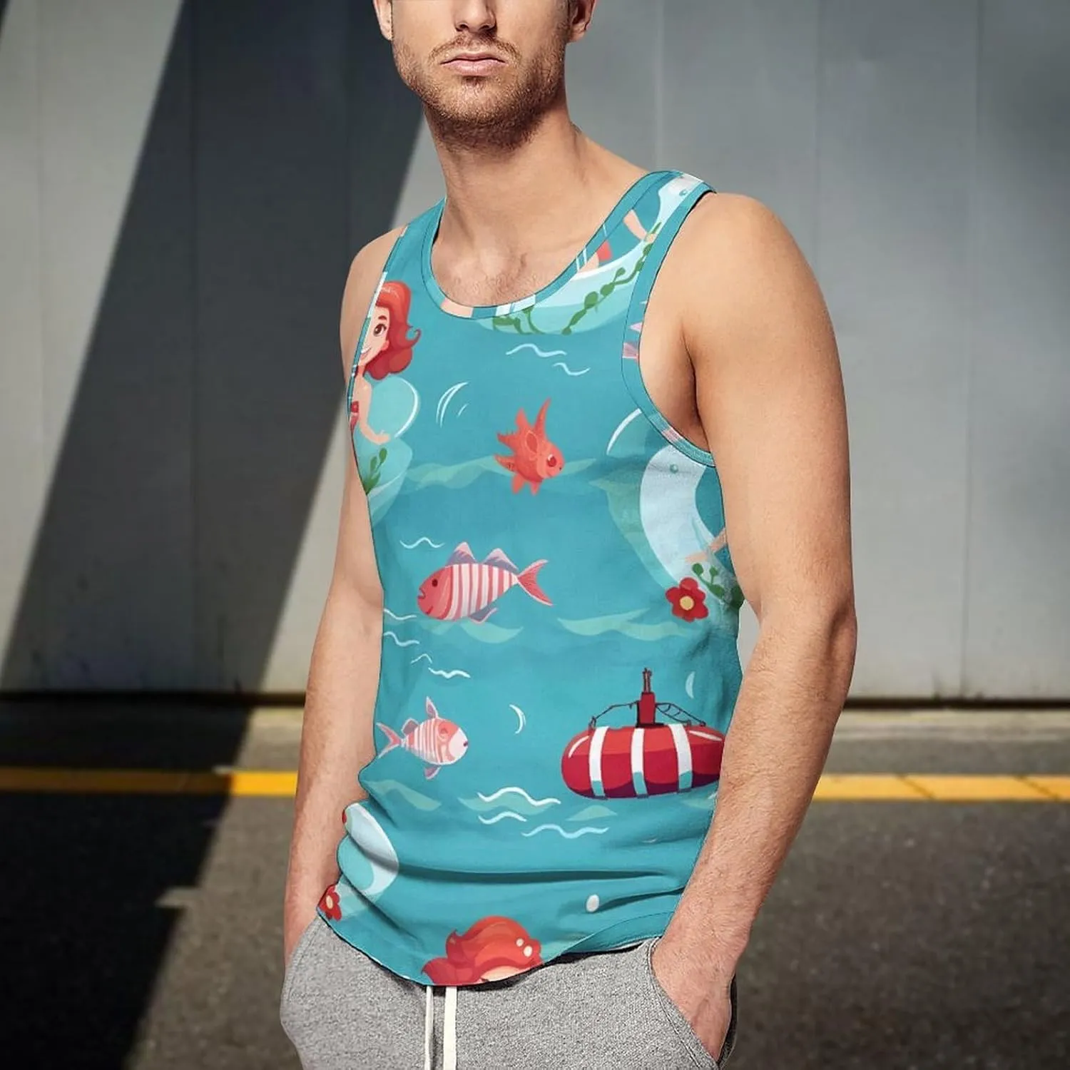 Lovely Mermaids Ship Mens Tank Top Undershirt Sleeveless Gym Vest Workout T-Shirts