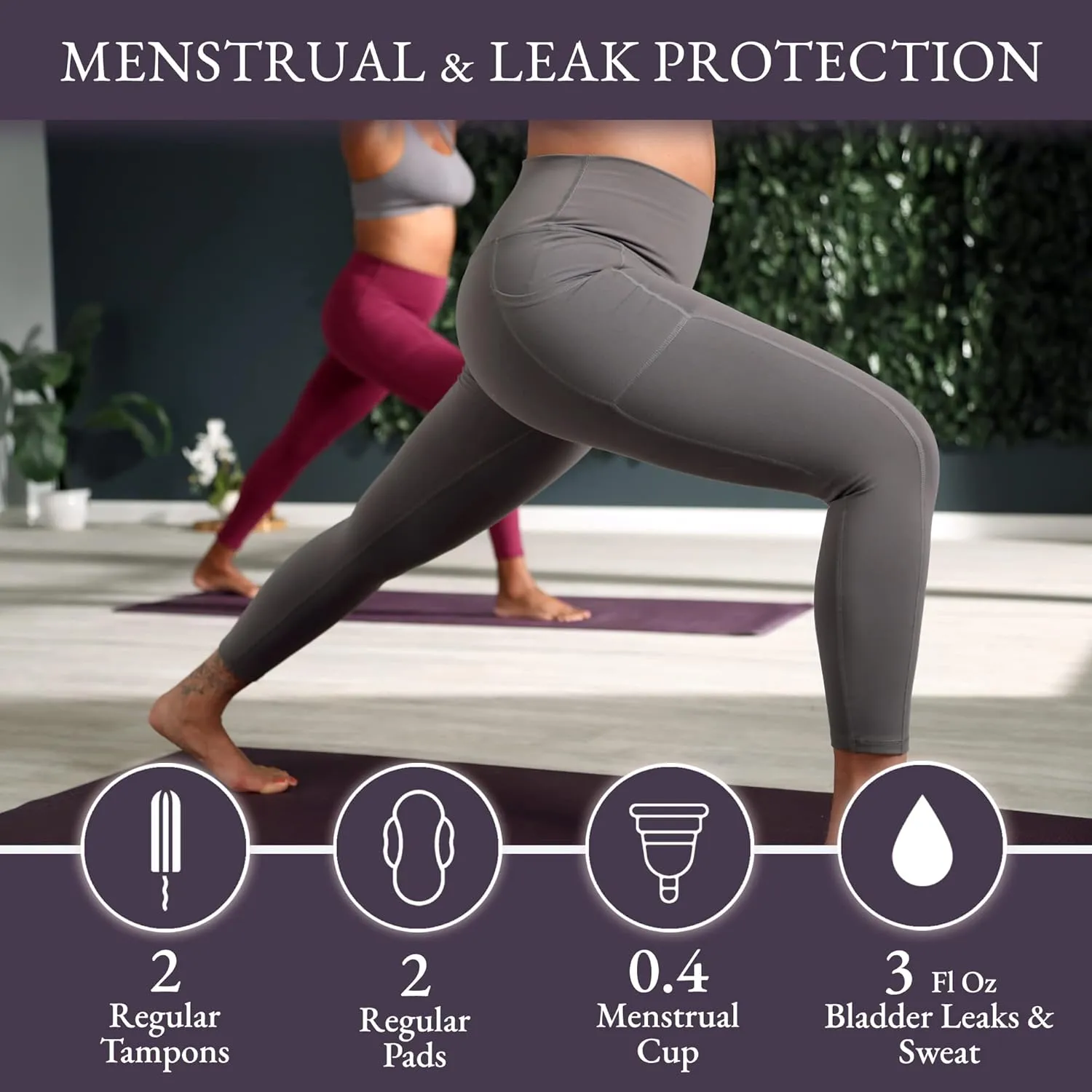 LUMANA Leakproof Womens Leggings: Leggings with Pockets Designed with Built-in Bladder Leakage Pads for Women (25" Inseam)
