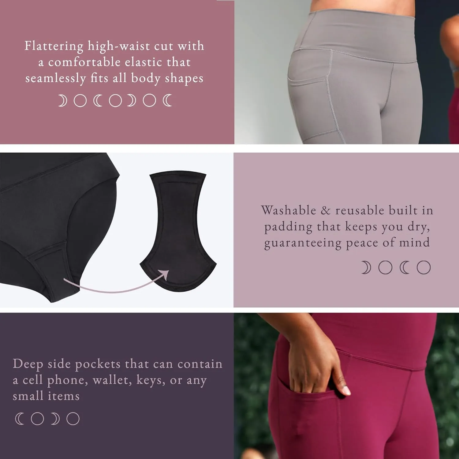 LUMANA Leakproof Womens Leggings: Leggings with Pockets Designed with Built-in Bladder Leakage Pads for Women (25" Inseam)