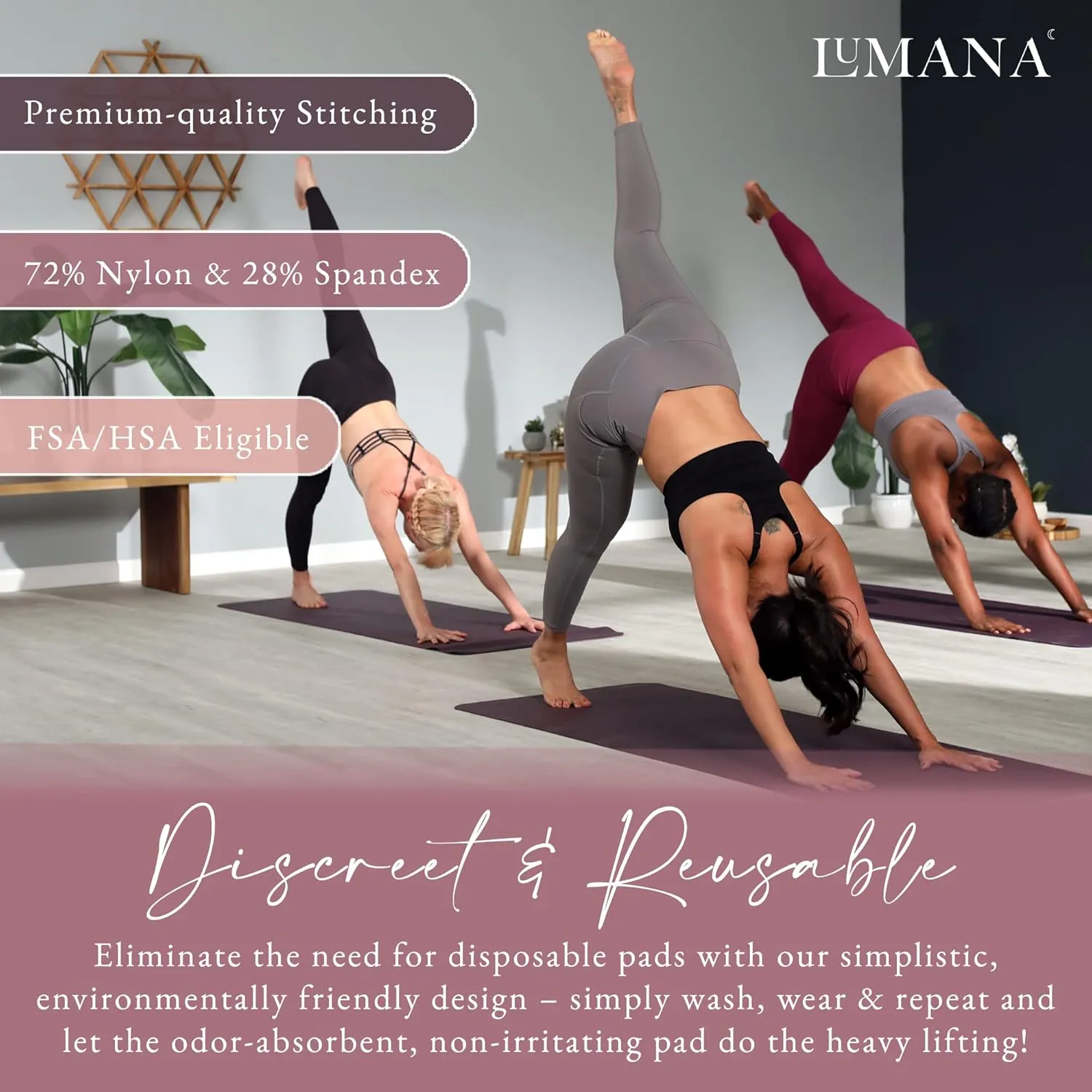 LUMANA Leakproof Womens Leggings: Leggings with Pockets Designed with Built-in Bladder Leakage Pads for Women (25" Inseam)