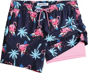 maamgic Mens Swim Trunks with Compression Liner 5" Stretch Beach Shorts Quick Dry with Zipper Pockets No-Chafing Board Shorts