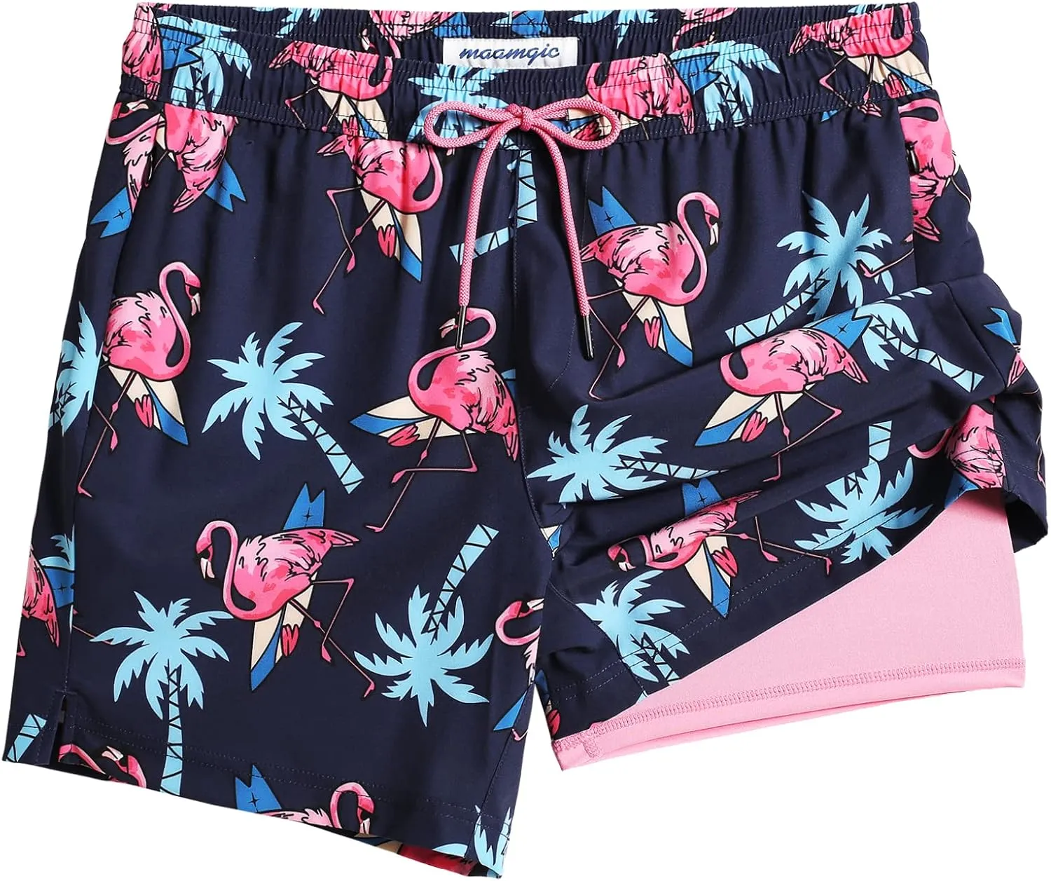 maamgic Mens Swim Trunks with Compression Liner 5" Stretch Beach Shorts Quick Dry with Zipper Pockets No-Chafing Board Shorts