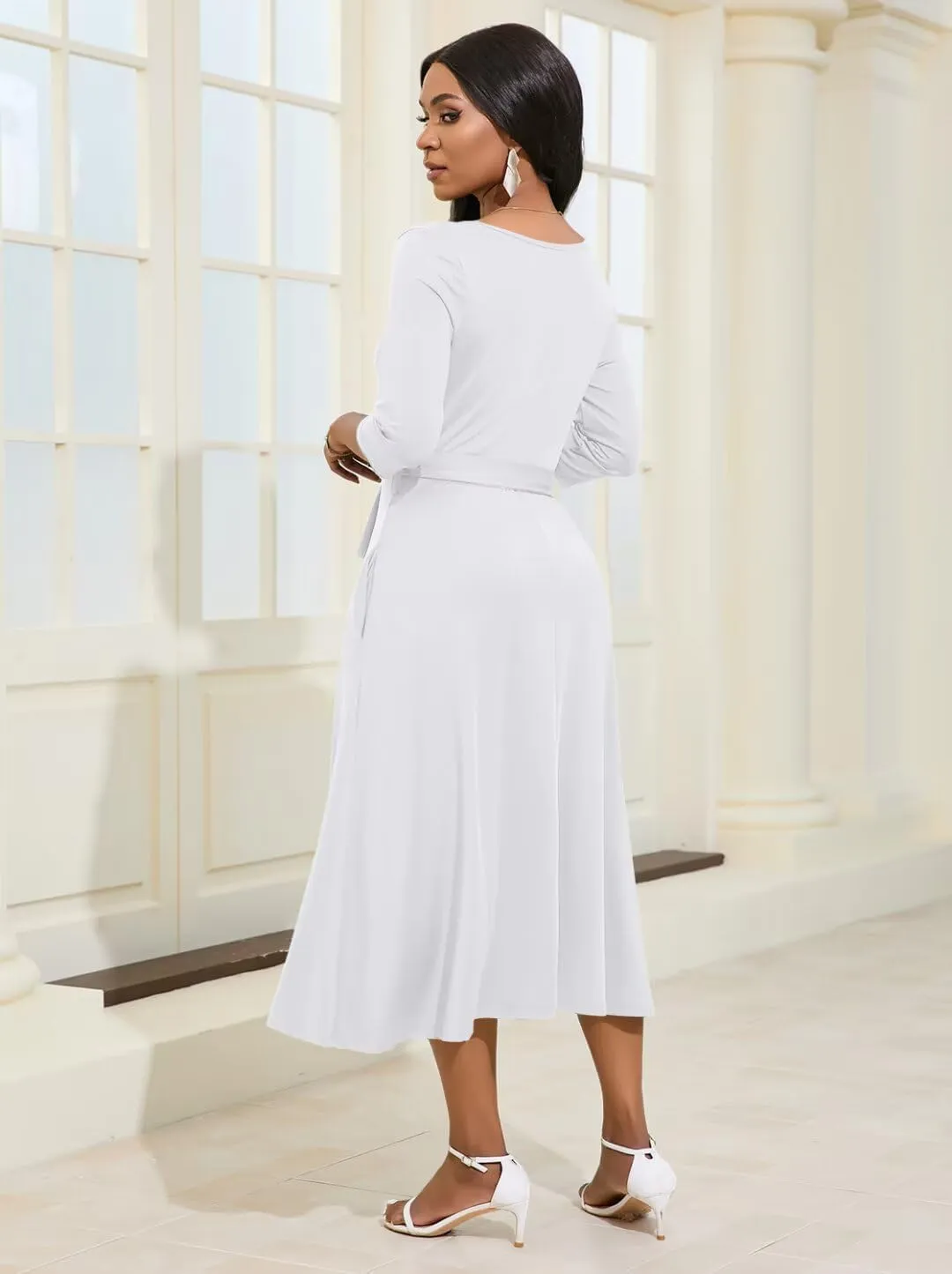 Magritta Midi Dresses for Women Casual 3/4 Sleeve Wrap Dress Plus Size Curvy Cocktail Dresses with Pockets
