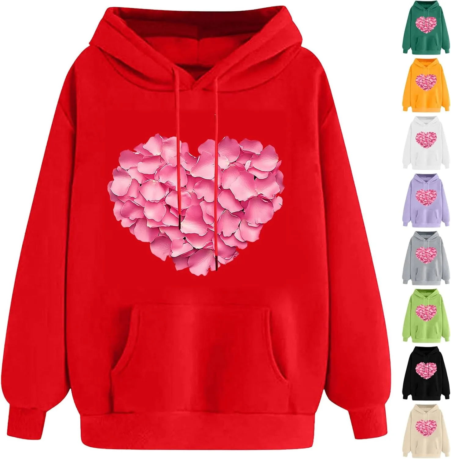 maisdgop Oversized Hoodies for Women Long Sleeve Heart Print Drawstring Hooded Sweatshirts Causal 2025 Valentines Pullover
