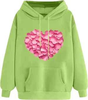 maisdgop Oversized Hoodies for Women Long Sleeve Heart Print Drawstring Hooded Sweatshirts Causal 2025 Valentines Pullover