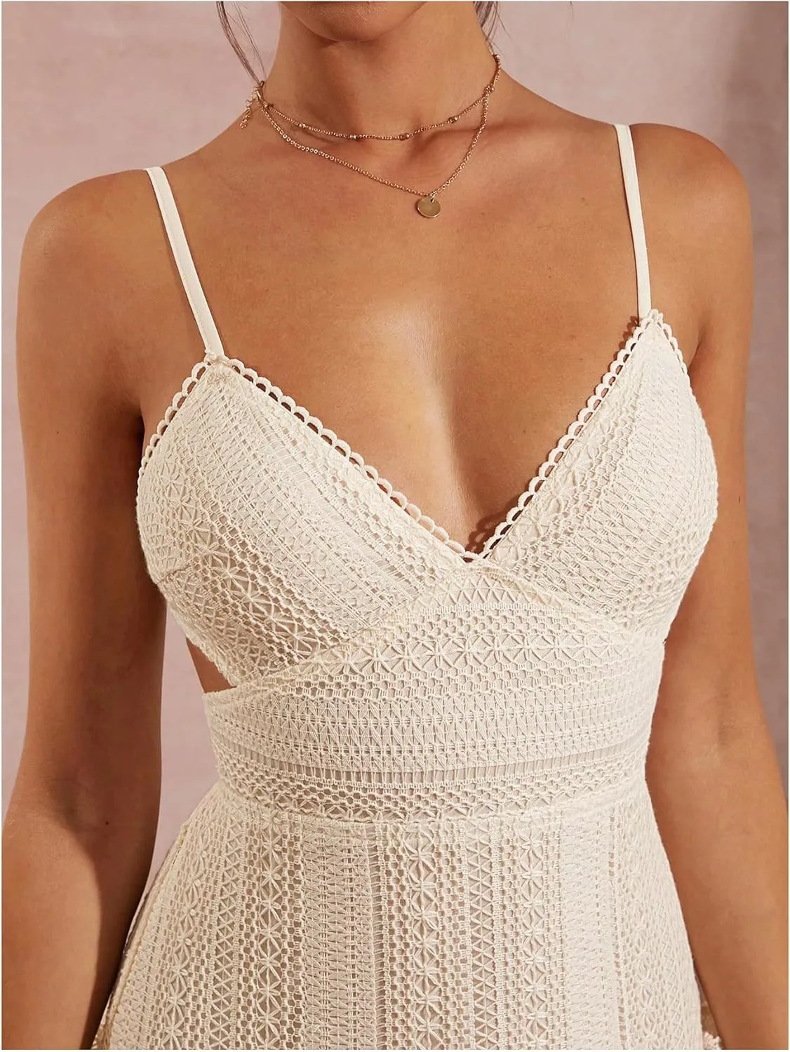 MakeMeChic Women's Cami Dress Spaghetti Strap Backless Cut Out Ruffle Hem A Line Mini Sundress