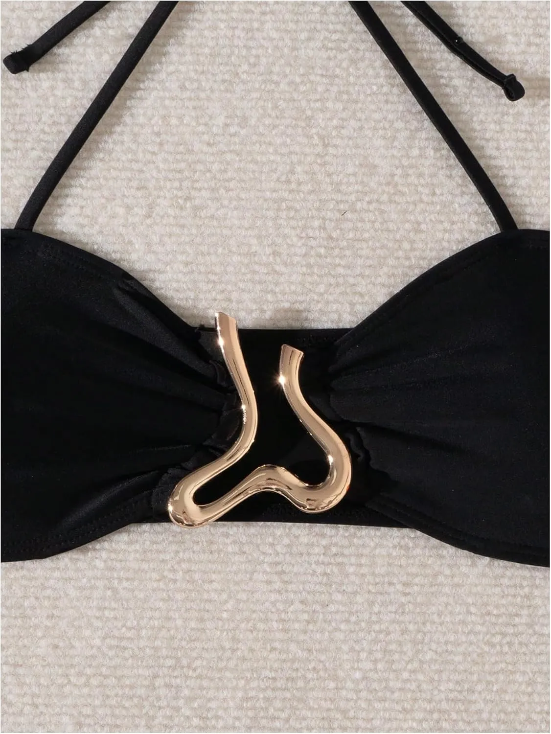 MakeMeChic Women's Two Piece Bikini Set Halter Ring Backless Summer Bathing Swimsuits