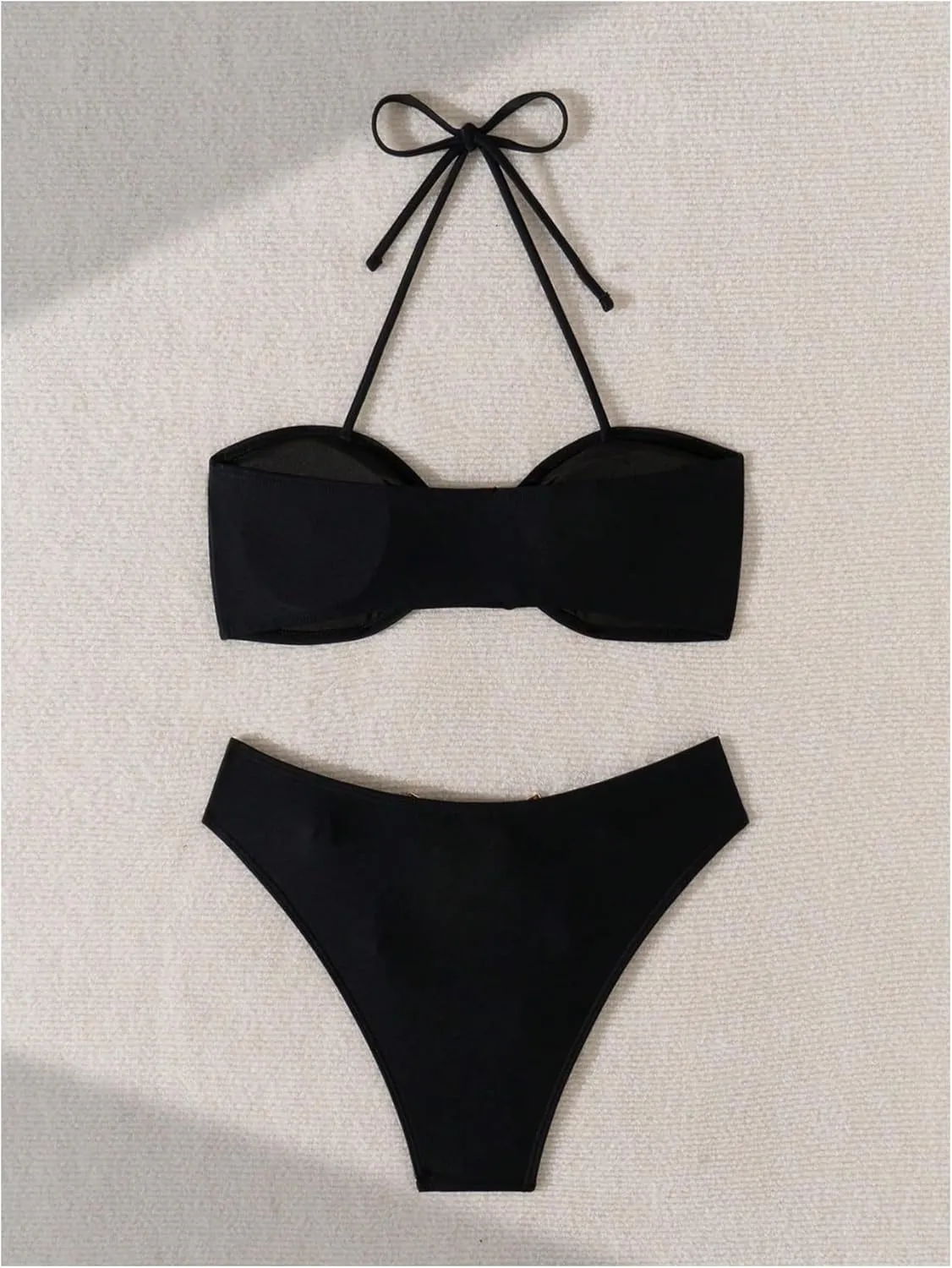 MakeMeChic Women's Two Piece Bikini Set Halter Ring Backless Summer Bathing Swimsuits