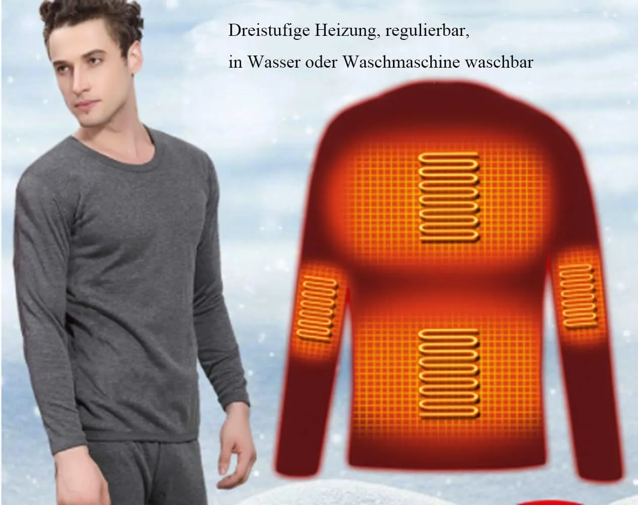 Man Heated Underwear Thermal Heating T Shirts Electric Insulated Balck Grey